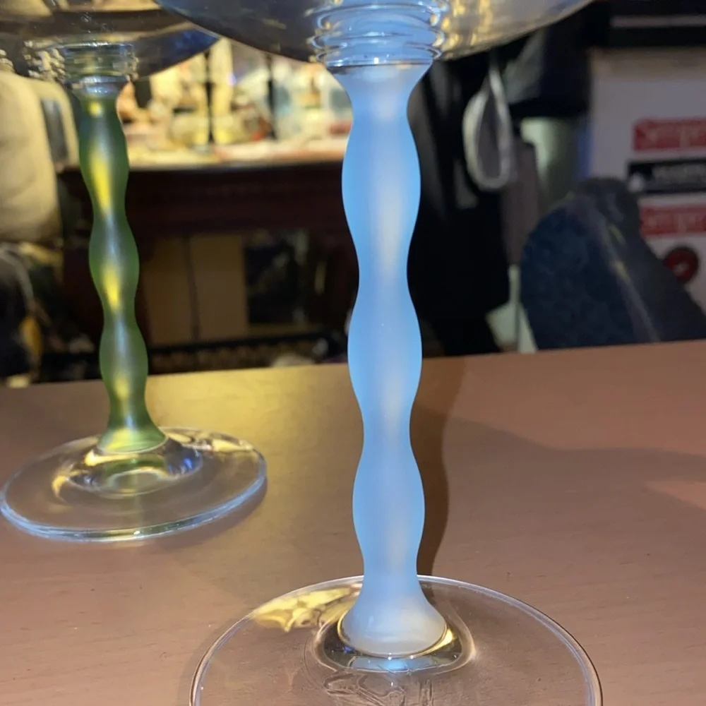 Vintage crystal wine glass set of 4 with different colored stems